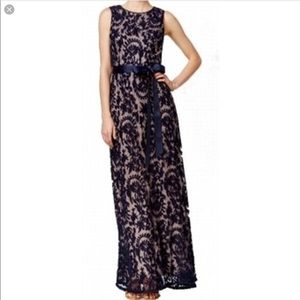 Adrianna Papell lace overlay navy dress with sash